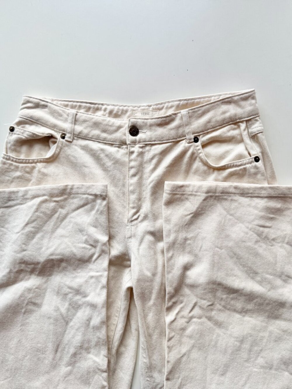 YERSE Ivory White 100% Organic Cotton Denim Mid Rise Wide Leg Jeans, Size M - Picture 11 of 15